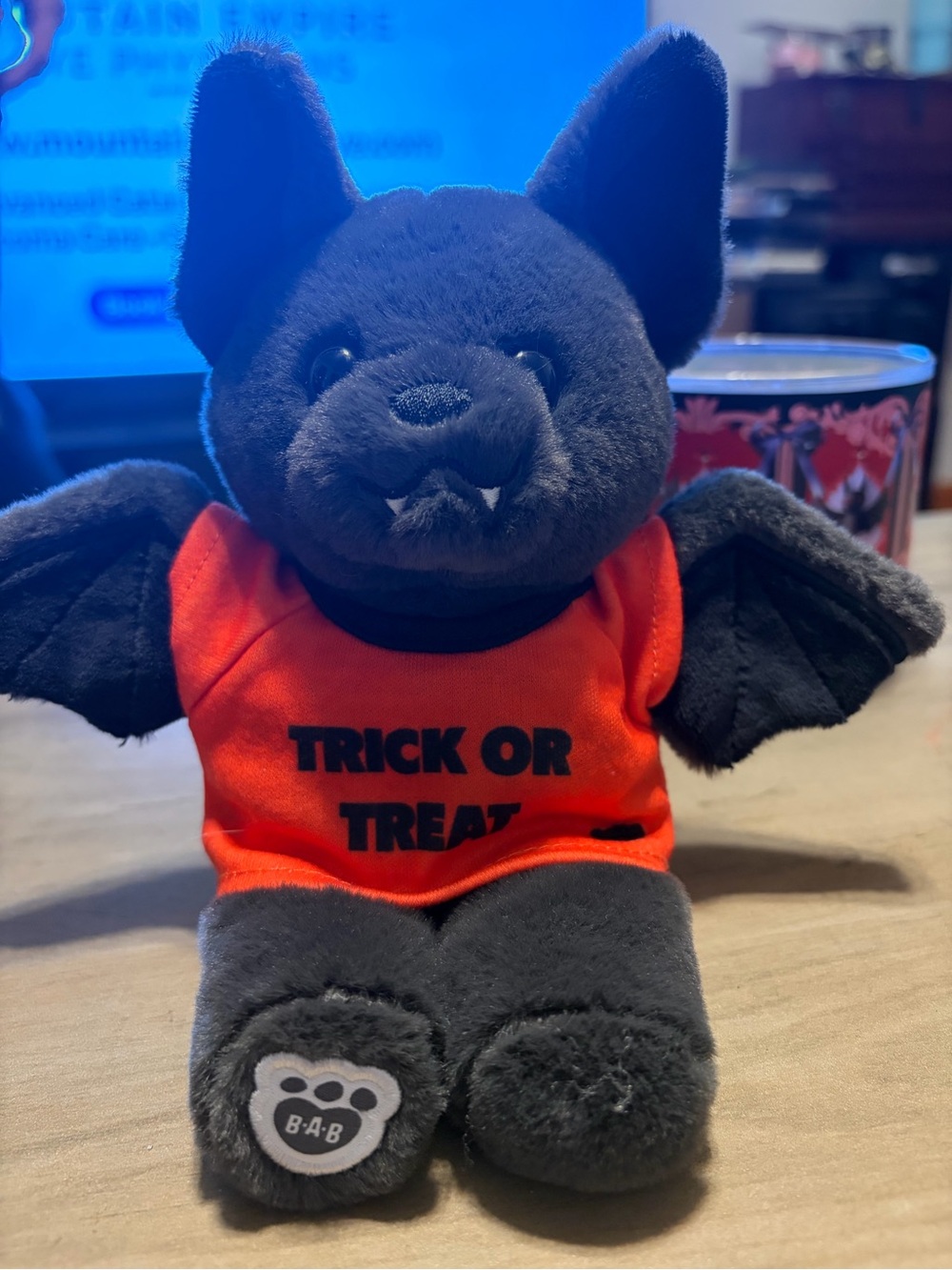Build-A-Bear Black Plush Bat Tee with Orange "Trick or Treat" Shirt